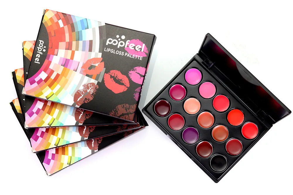 popfeel 15 color lip gloss palette long-lasting color lip gloss multi-color lipstick moisturizing safe and clean lipstick