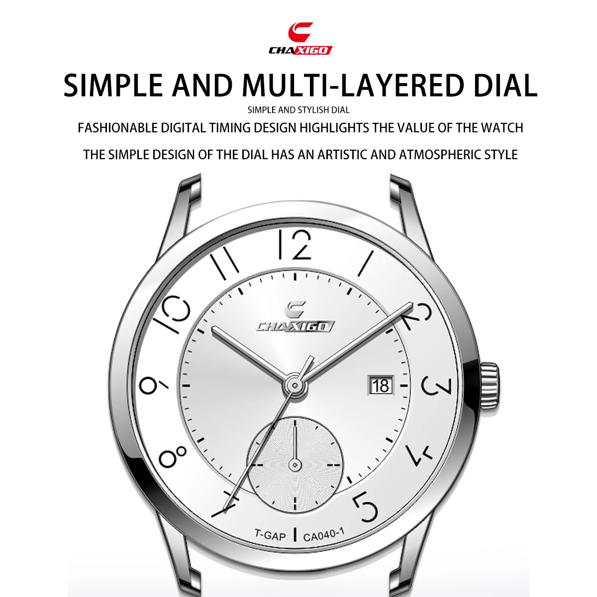 ساعة CHAXIGO للرجال بحزام جلدي، طراز بسيط، مقاومة للماء حتى 30 مترًا، حزام جلدي كلاسيكي، حركة كوارتز