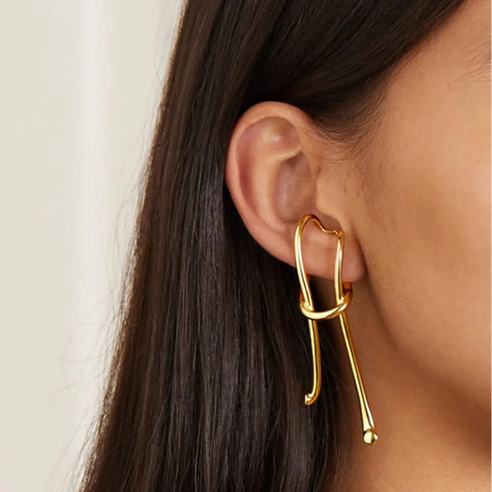 Vintage Gold Color Long Ear Cuffs Non-perforated Irregular Ears Clip Earrings For Women Men Fake Cartilage Earhook Jewelry Gift