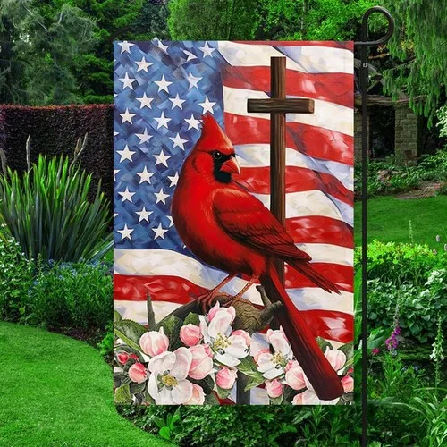 Bandera de Jardín con la Leyenda 'Cardinal God Bless America' para el 4 de Julio, Día de la Independencia y Día de los Caídos, FFLCCE ZZA WWL IIC