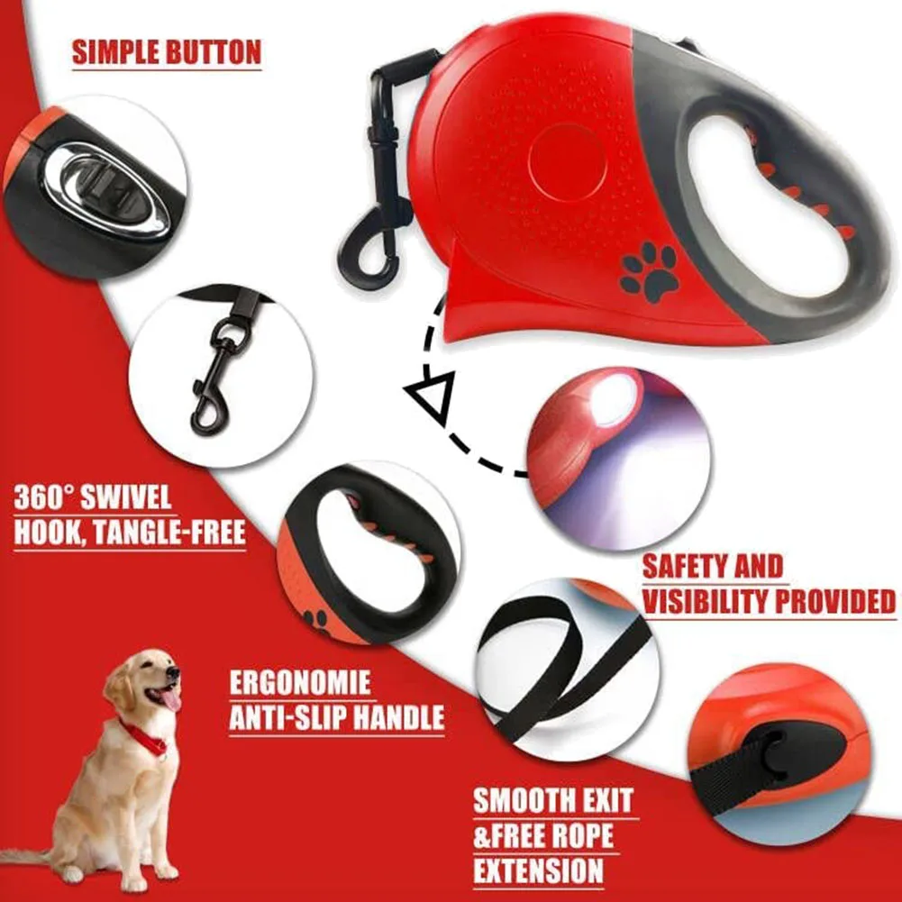 

【LAST CHANCE】Retractable Leash With Light/Flashlight, Tangle-Free Heavy-Duty, Continuous Charging, With Non-Slip Handle