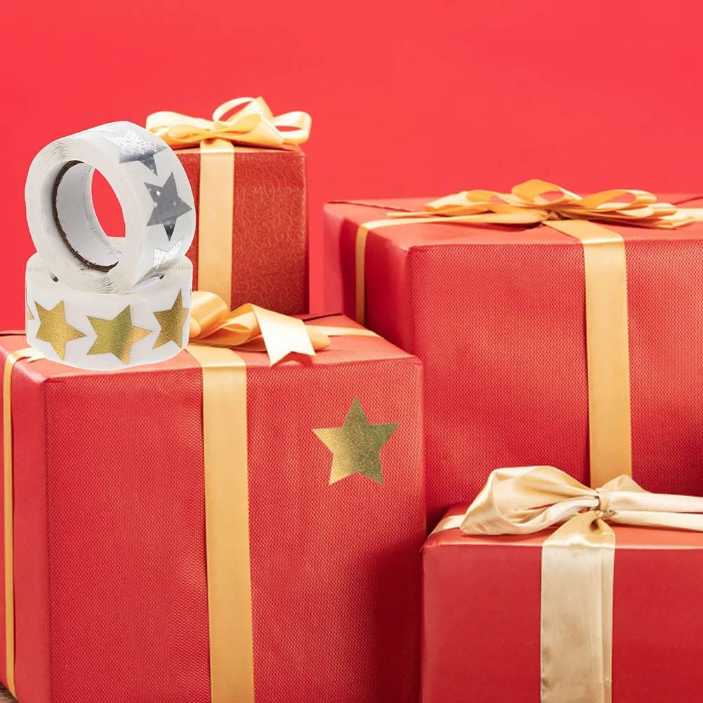 

4 Rolls Star Stickers Self-Adhesive Reward Coated Paper Shiny Waterproof Holographic Classroom Home Office Decorative Use