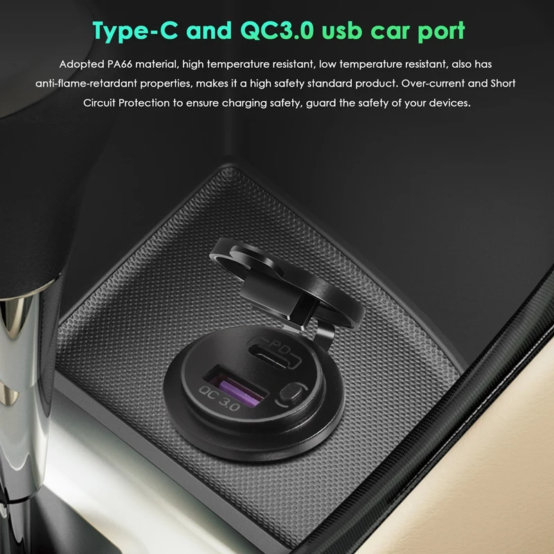 

PD Type C USB Car Charger And QC 3.0 Quick Charger Power Outlet Socket With ON/Off Switch For Motorcycle Boat RV