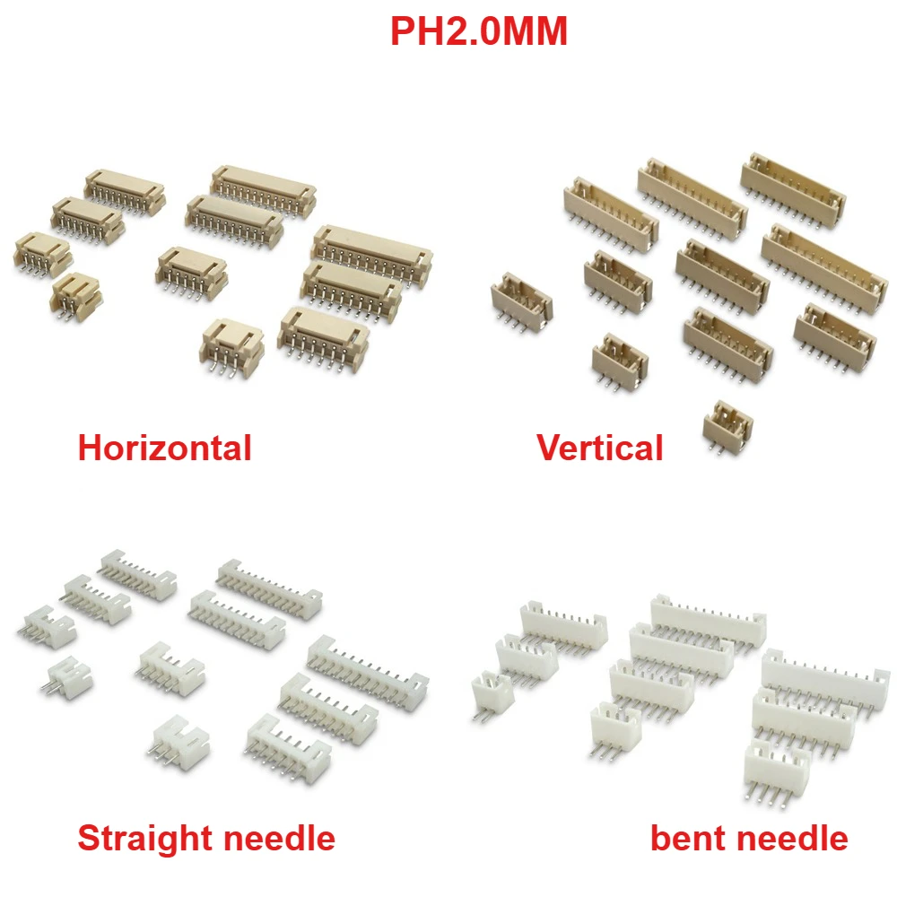 500PCS PH2.0mm-2/3/4/5/6/7/8/9/10/12p Horizontal/ Vertical Straight needle and bent needle-Hole Connector Terminal Blocks