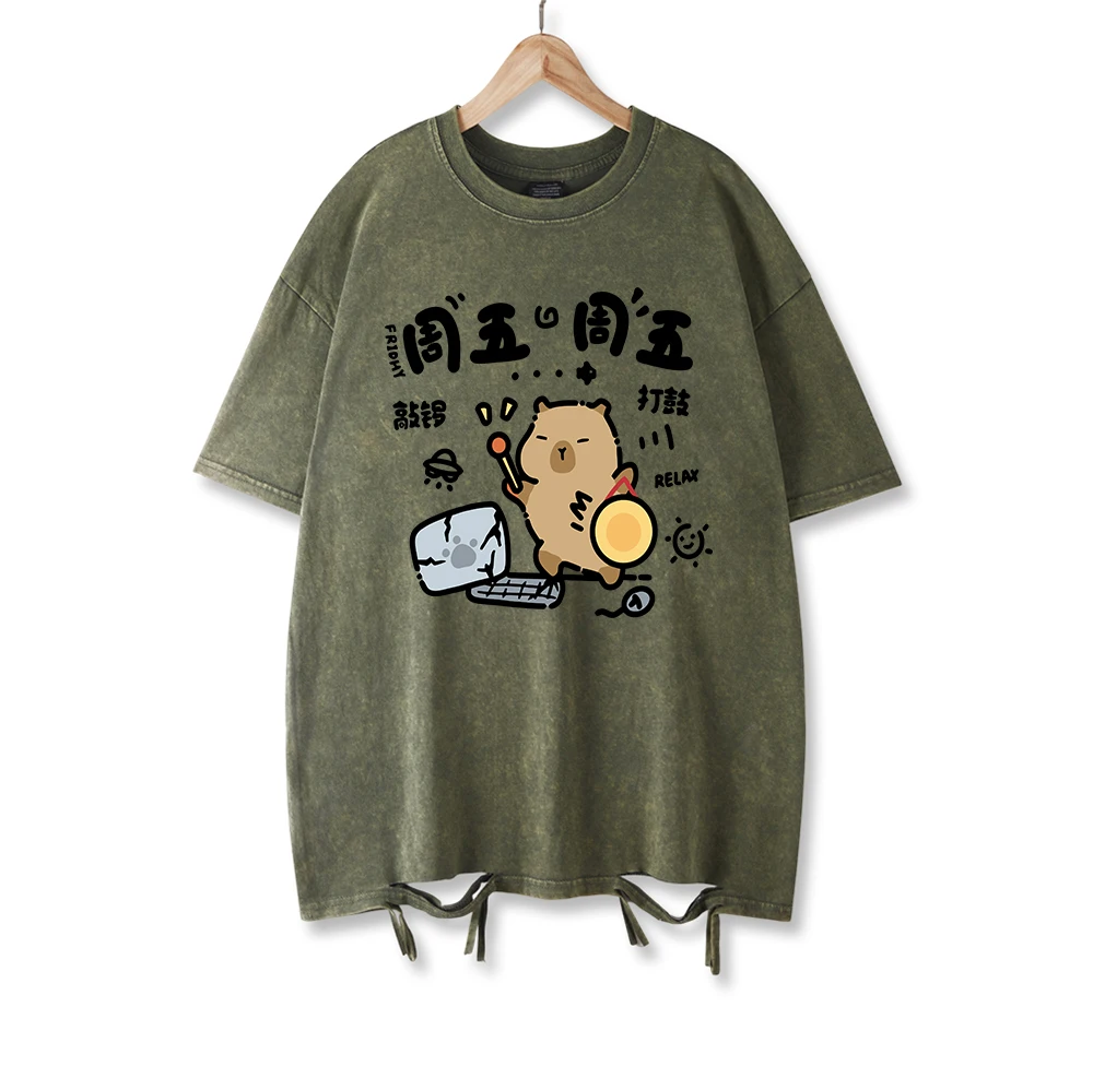 

Friday Is A Day Worth Celebrating Prints Washed Holes Man T Shirt Trendy Casual Tee Soft Cotton Clothes Breathable Short Sleeve