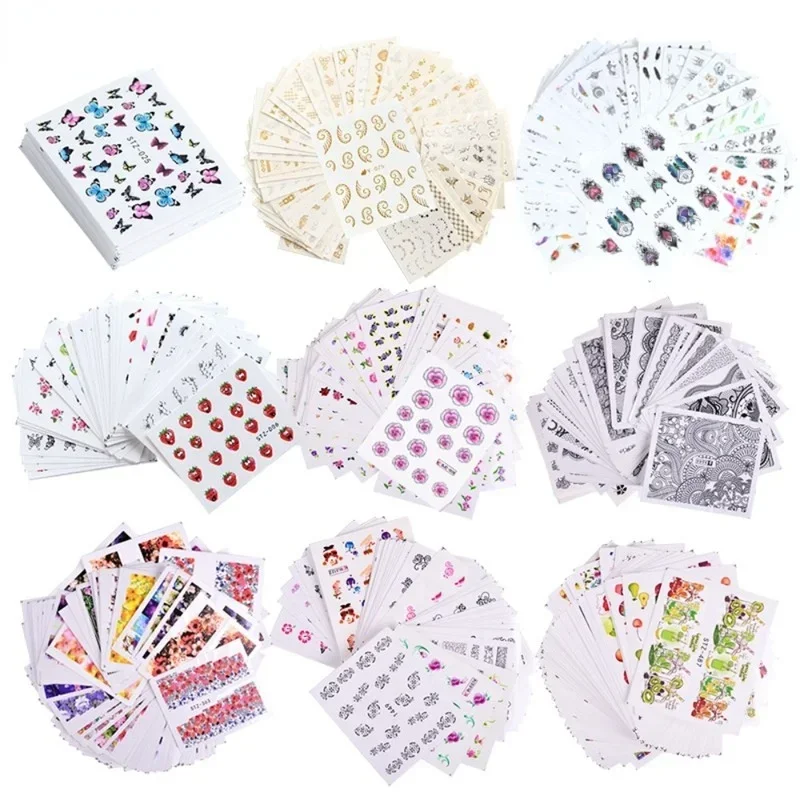 18-50 pezzi/set adesivi per unghie stile multiplo design misto pizzo nero argento glitter fiore decalcomania adesivi per decorazioni per unghie