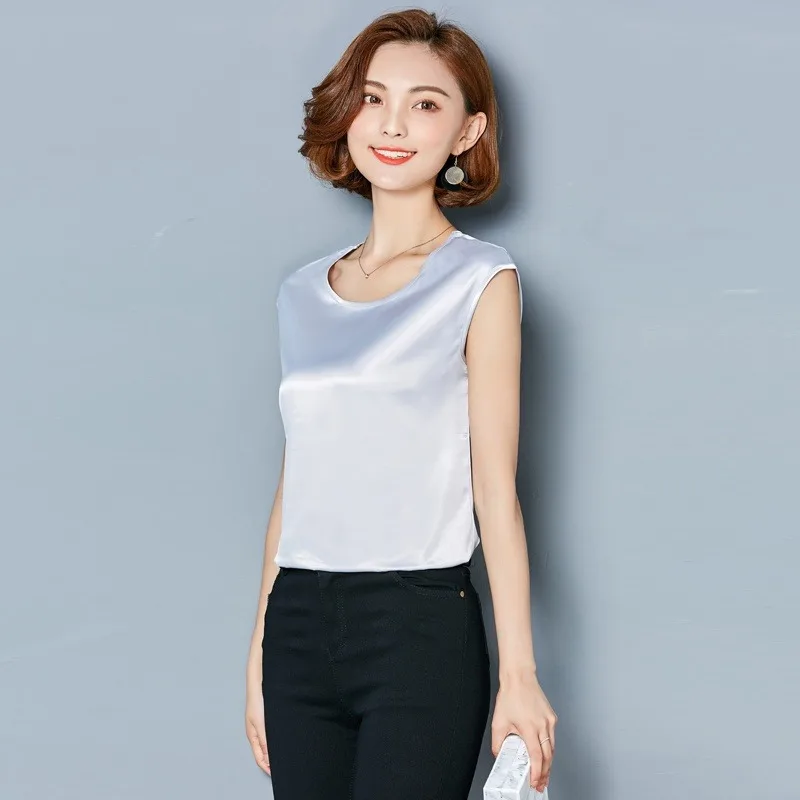 Sexy Silk vest women sleeveless top summer Solid color blouse shirt plus size