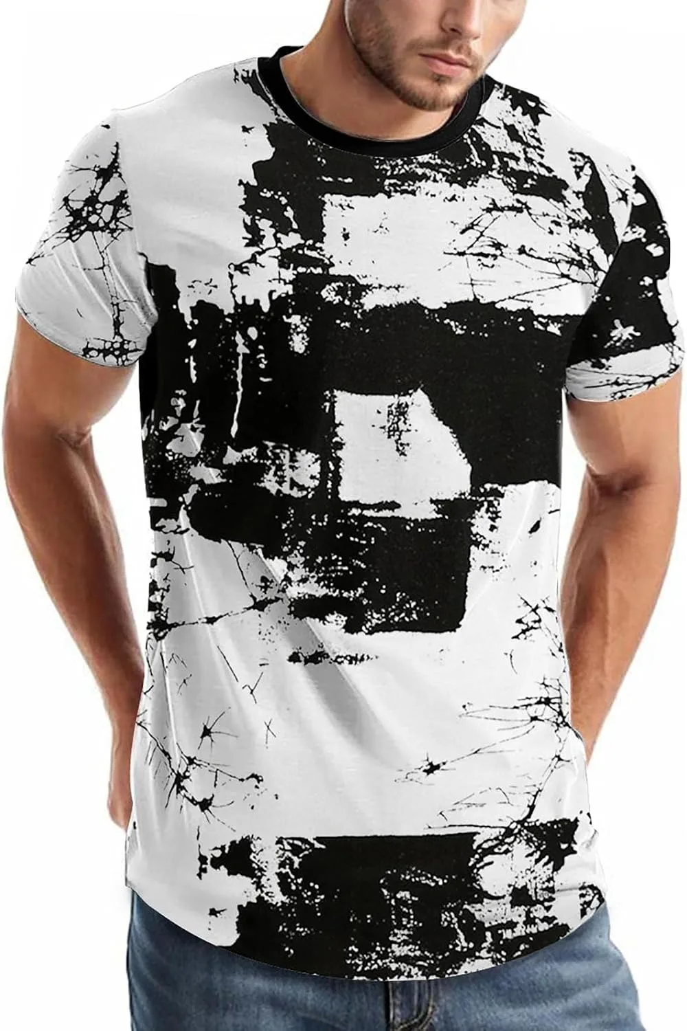 Retro Cracked Mottled Color Block 3D Printe Sports Breatha Schnelltrocknendes Herren-T-Shirt, lässige Street-Fashion, Eltern-Kind-Kleidung – Detail 2