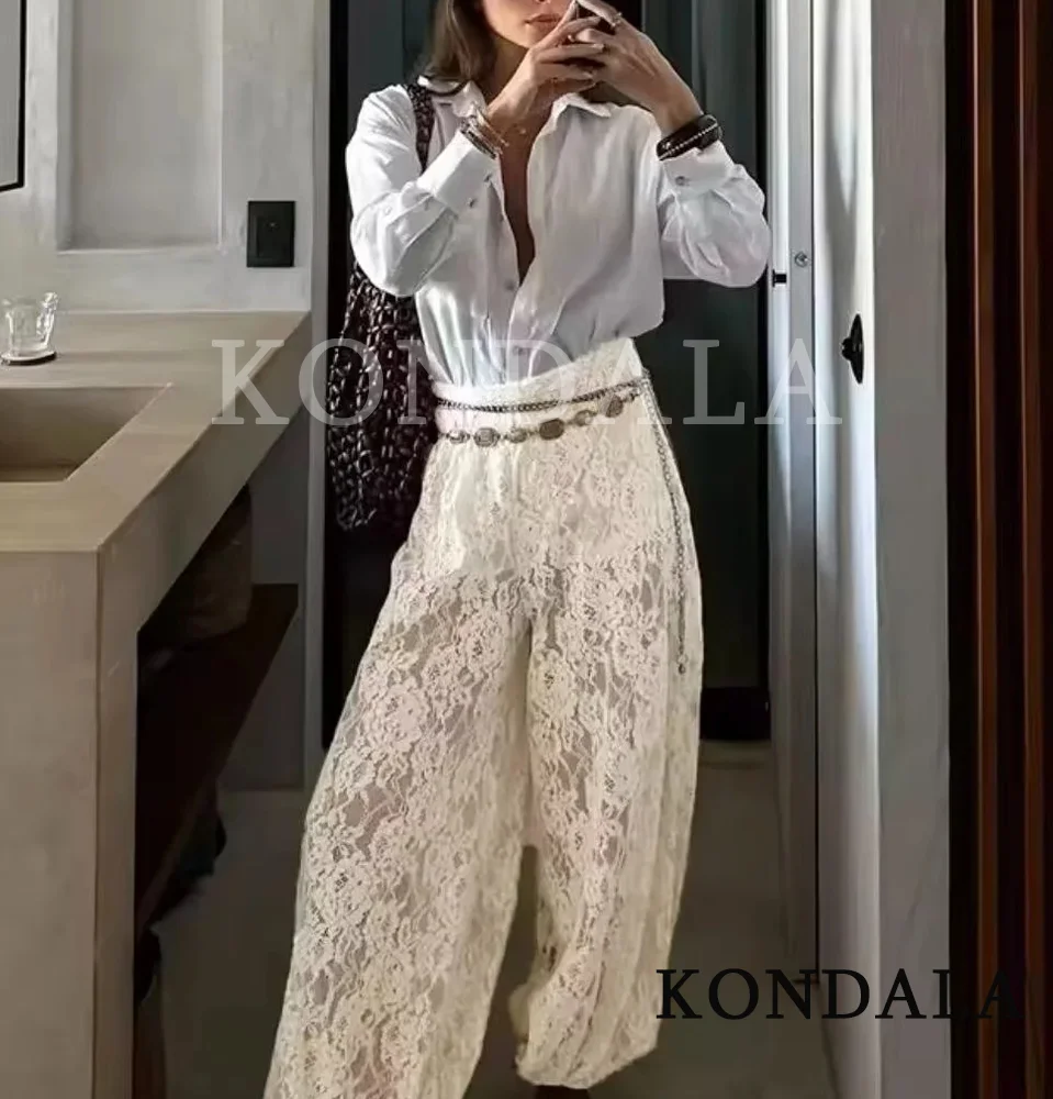 

Женские модные кружевные длинные брюки KONDALA с эластичным поясом, прямые брюки, новинка 2026 года, весна-лето, для праздников, уличной моды и вечеринок