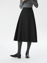 FSLE Office Lady Wool High Waisted A-line Skirt for Women Thickened Medium Length 2024 Winter New Women Casual Skirts 24FS14642