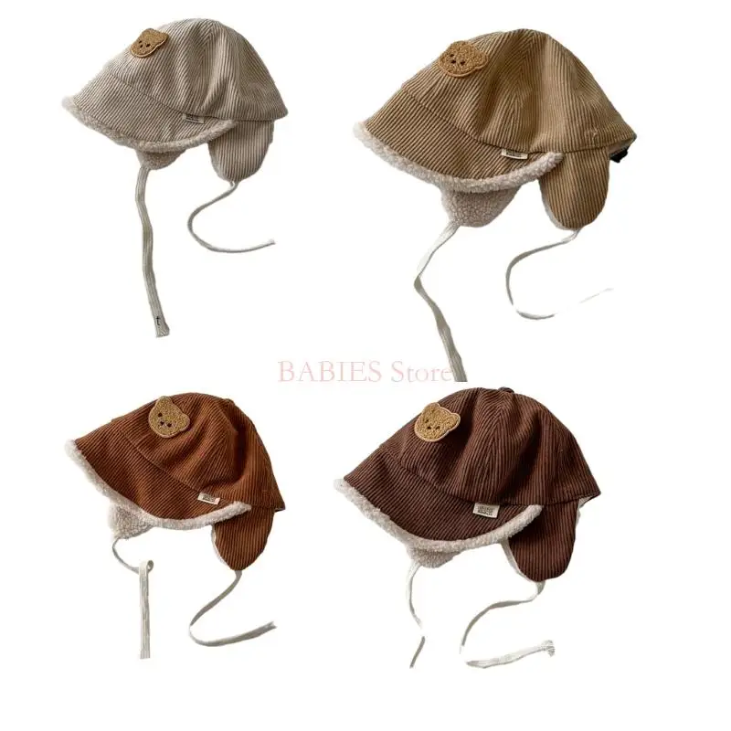 

C9GB Windproof Hat Kids Ear Protections Hat Soft Baby Bonnet Vintage Corduroy Hat