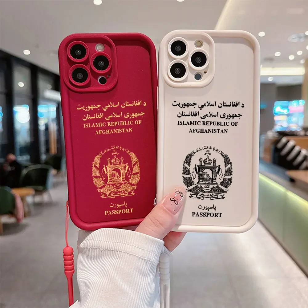 Afghanistan Passport Phone Case for IPhone 16 15 14 13 12 11 Pro Max Mini XR XS X 7 8 Plus Soft TPU Back Cover With Hand Strap