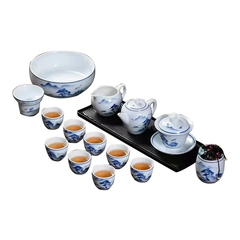 

tea set, home office living room, modern simplicity, blue and white kung fu tea set
