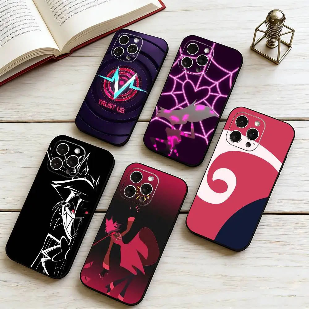 H-Hazbins-Hotels Charlie Coque de téléphone pour iPhone 17, 16, 15, 14, 13, 12, 11 Plus, Pro Max, XS, Housse en silicone souple noire, cadeau