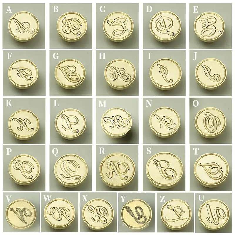 Korean Style Wax Sealing Stamp Head 26 Alphabet A-Z Letter Set Tools Replace Copper Head Decor Stamps Handle Wax Seal Stamp