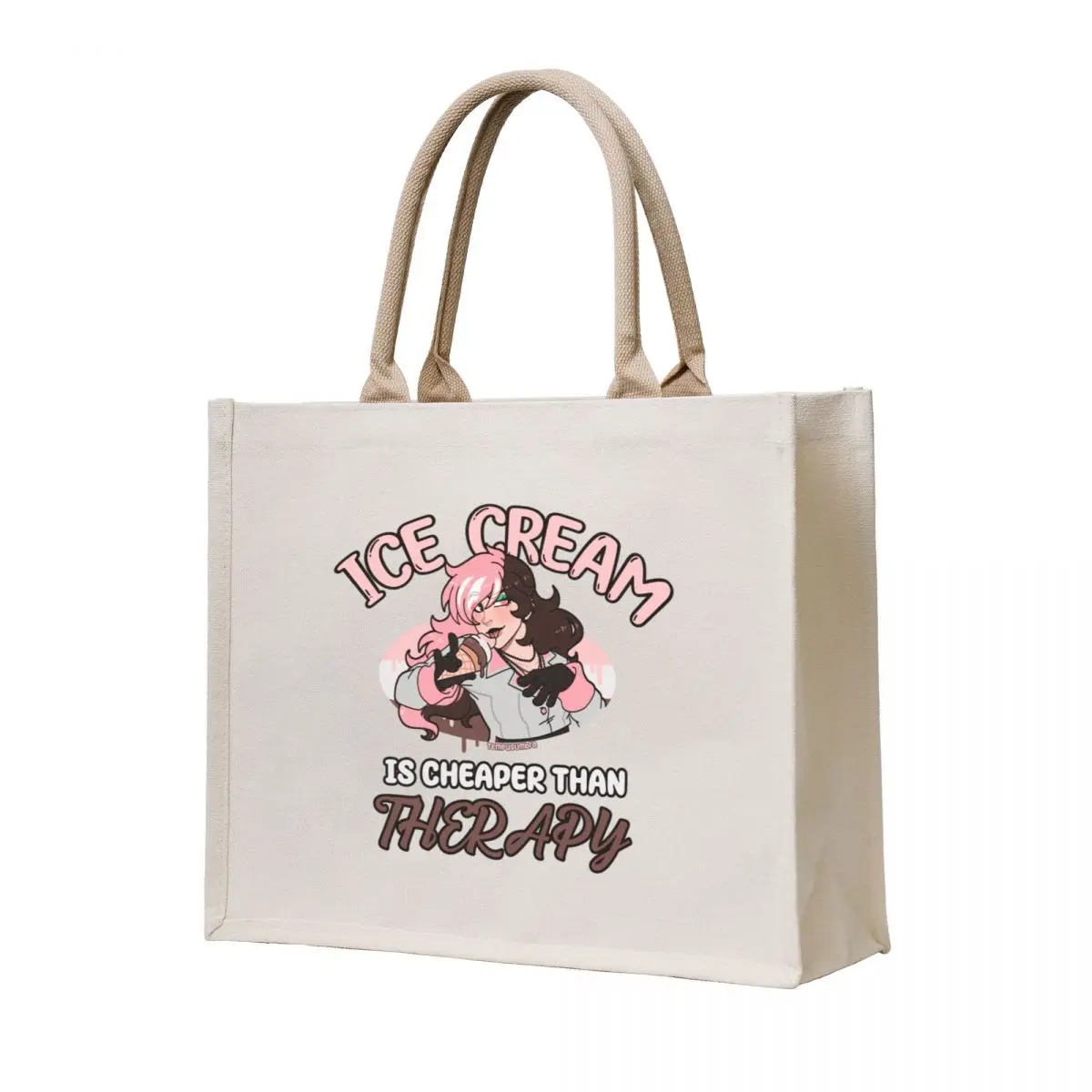 

Ice Cream is cheaper than THERAPY Tote Bag Cloth bag Shopper handbag free delivery bags Candy bags