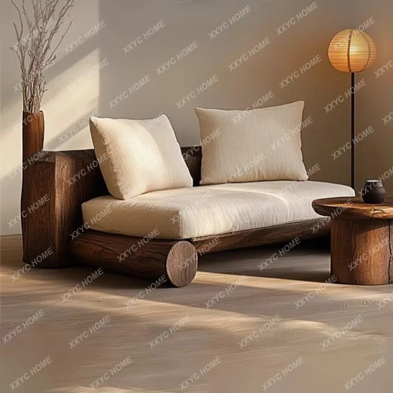 LSandy Wind Solid Wood Platform Sofa Superior Sense Homestay Hotel Reception