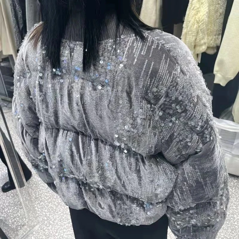 2024 Sequins Winter Cotton Coat Women Parkas Fashion Zipper Loose Puffer Jacket Thick Warm Overcoat Winter Cotton Coat