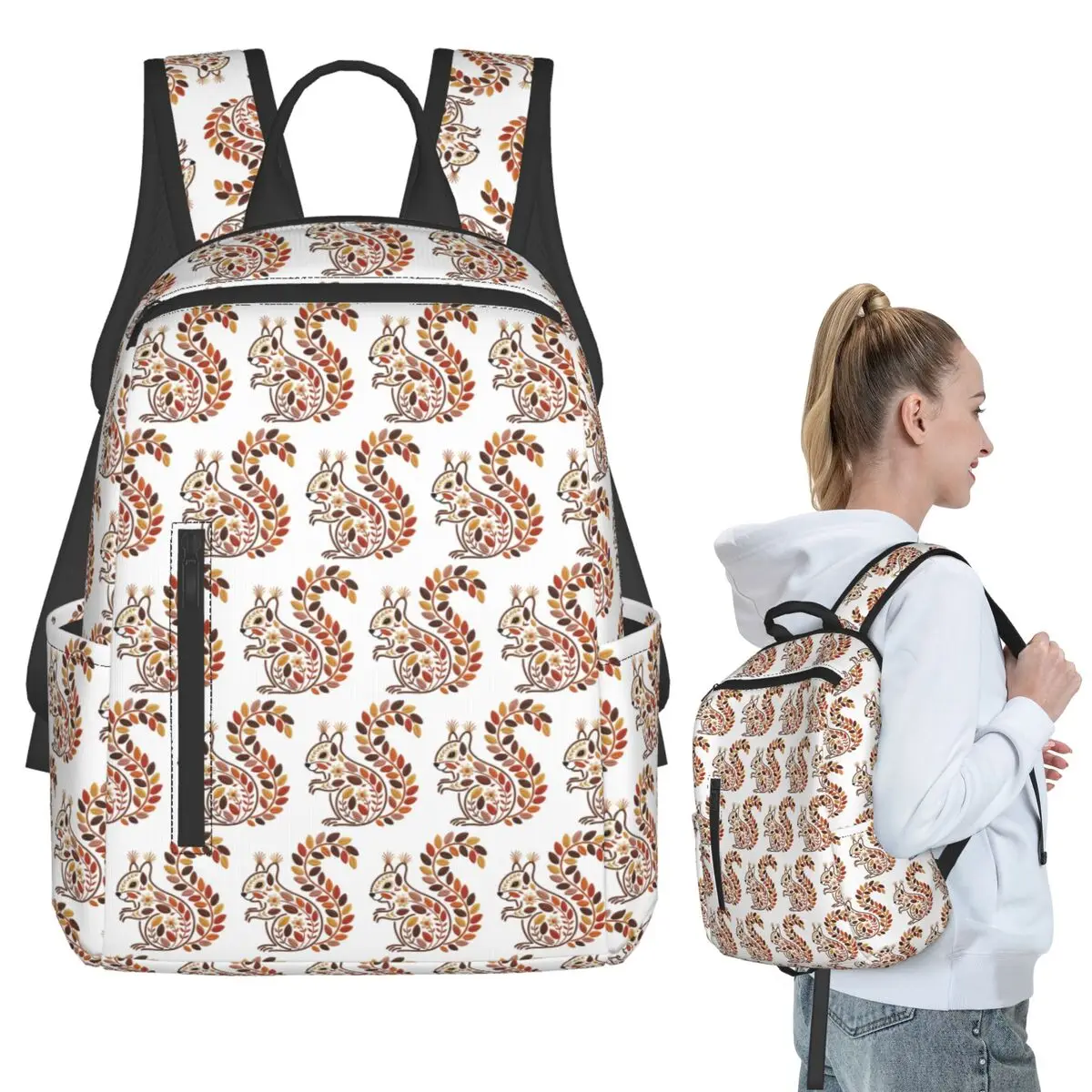 

Embroidered Floral Squirrel Backpack Student BookBag Children School Bag Computer Shoulder Bags Men Women