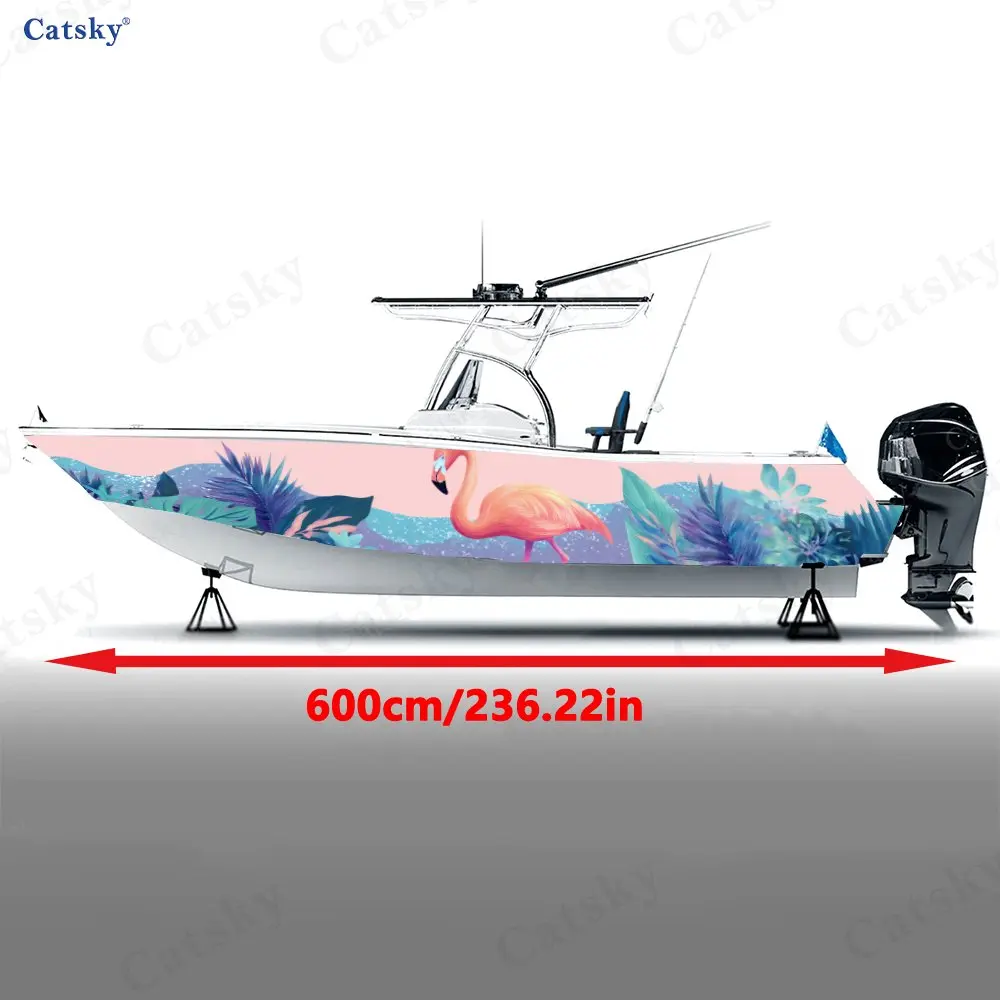 Summer Beach Flamingo Boat Stickers, PVC Waterproof Durable Vinyl Wrap Decals for Fishing Boats, Durable and Stylish Design