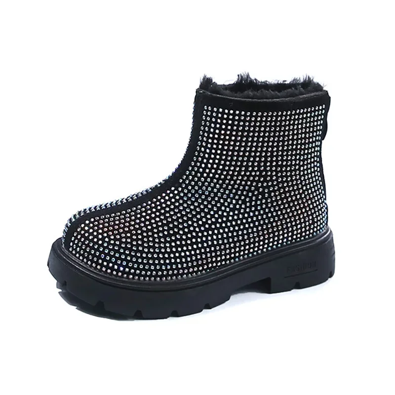 

Girls British Style Fashion Boots 2025 New Autumn Winter Crystal Embellished Short Cotton Fashion Booties
