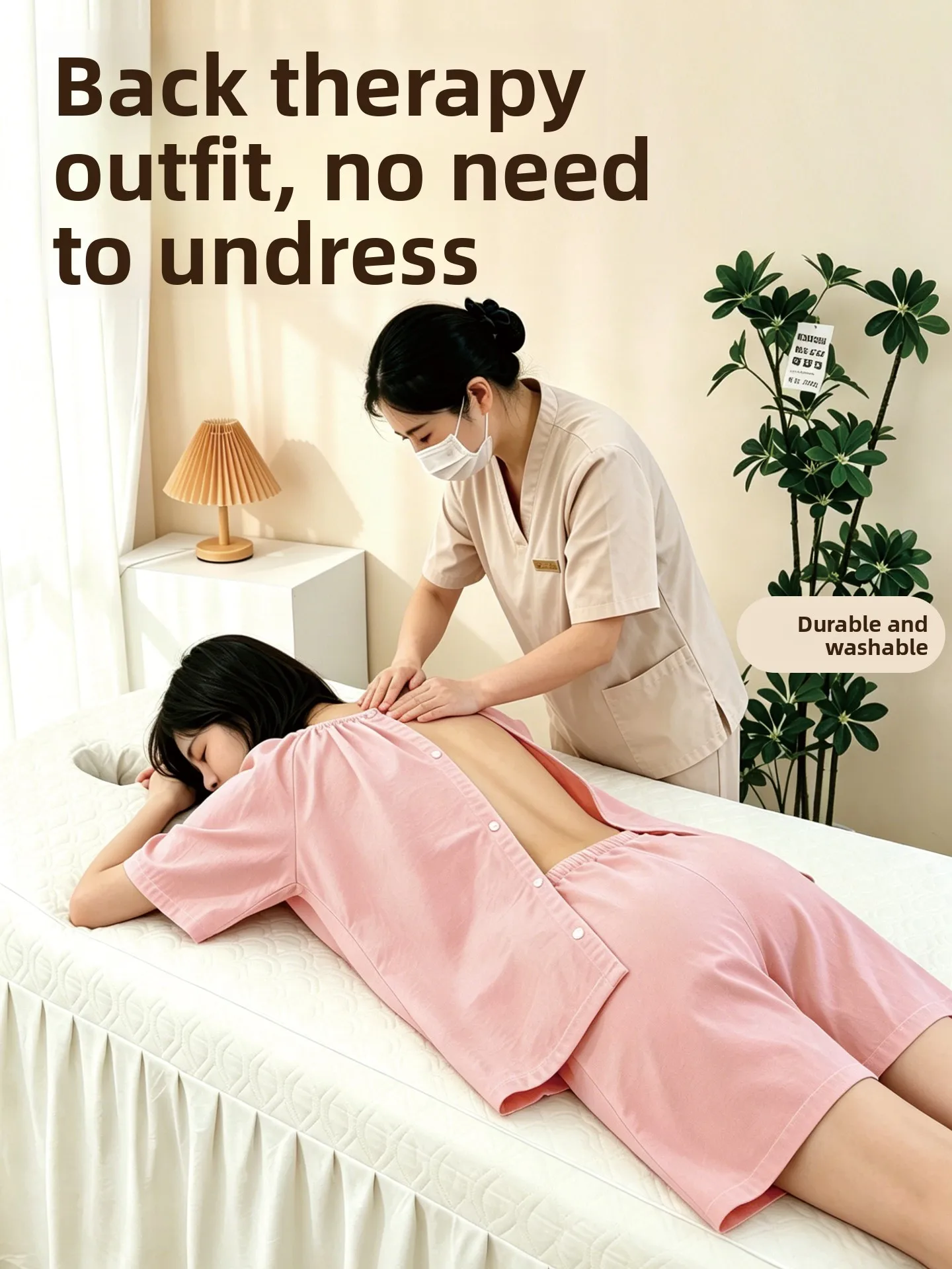 Beauty Salon Back Massage Robe Guest Back Opening Buttoned Acupoint Stimulation Massage Therapy Sweat Bathing Robe Polyester ...