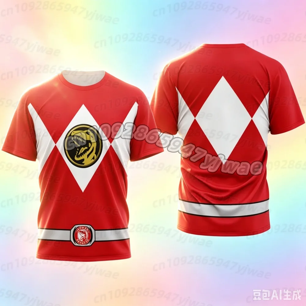 26 Power &Rangers Dinosaur Totem Nostalgisches T-Shirt für Sport und Fitness, lockere, große Größe, kurzärmliges T-Shirt für Erwachsene und Kinder – Detail 5