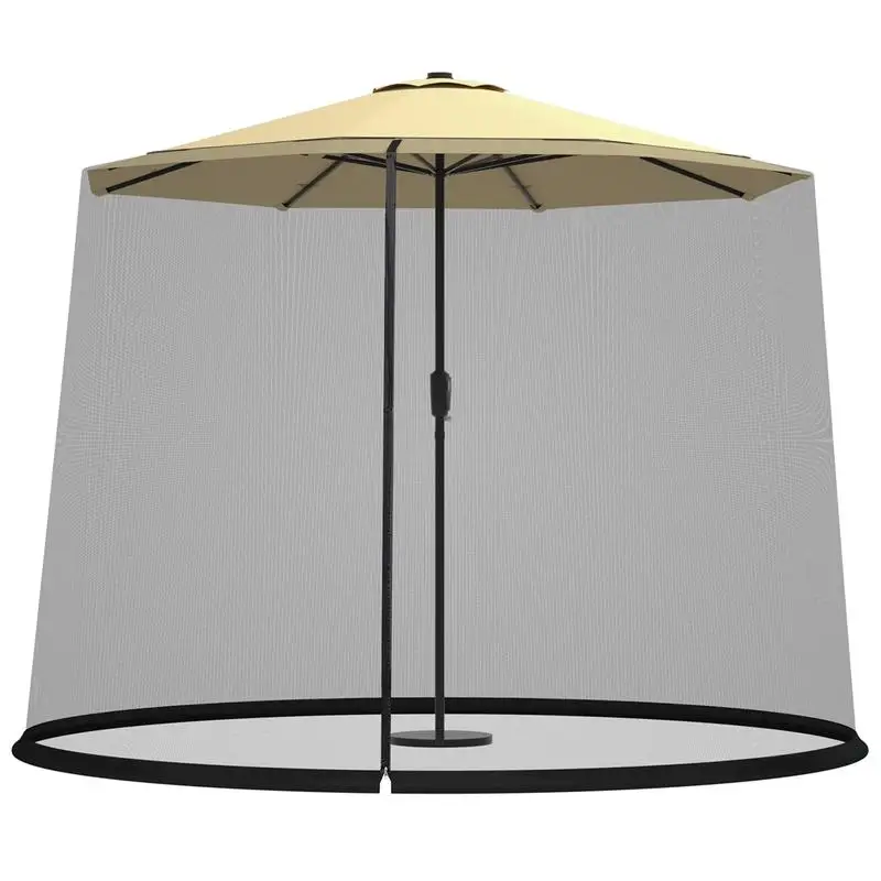 Outdoor Patio Umbrella Table Mosquito Net, Fits 9-10 Ft Umbrellas, Polyester Mesh Screen With Water-Filled Base Tube, Zippered Entrance For Camping And Garden Use, Easy Installation