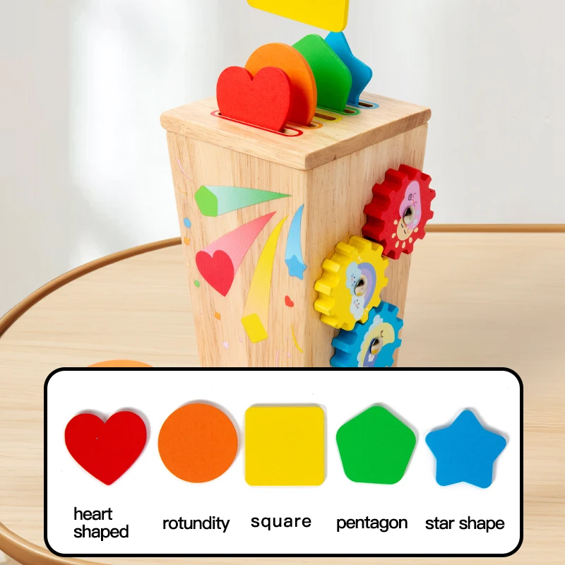 صندوق فرز الألوان الخشبي متعدد الوظائف 5 في 1 التعرف على الألوان في مرحلة الطفولة المبكرة والمهارات الحركية الدقيقة ولعبة تعليمية معرفية #3
