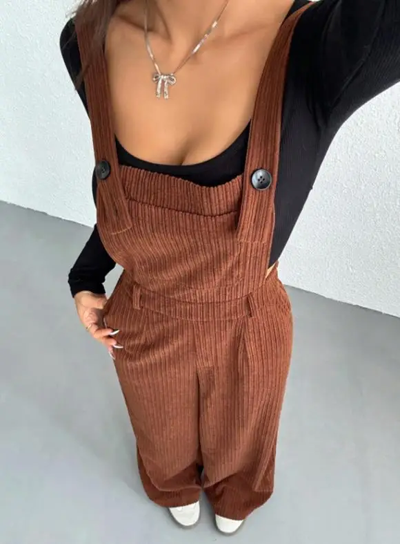 Macacões casuais femininos temperamento deslocamento feminino uso diário outono & inverno moda veludo macacão para mulher