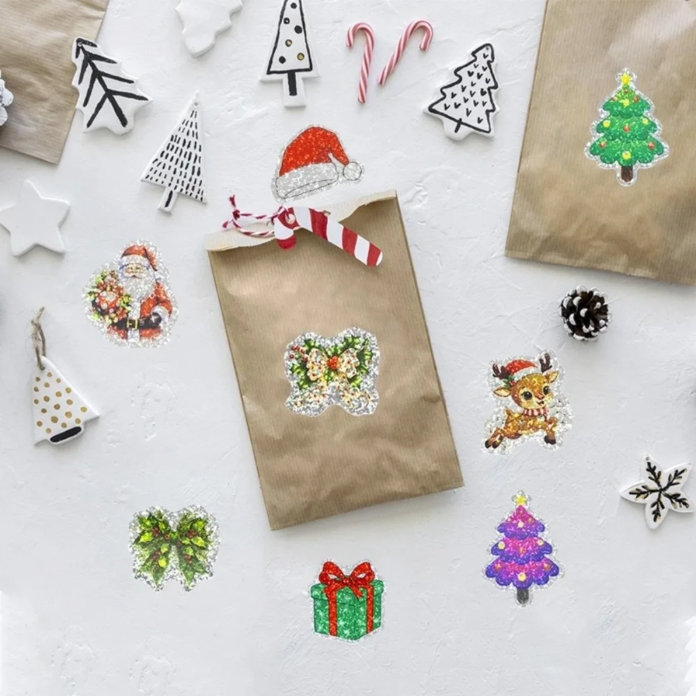 500 Sheets/roll Laser Self-Adhesive Christmas Stickers Self Adhesive Roll-Pack Decorative Tags Santa Claus Elk Label Stickers