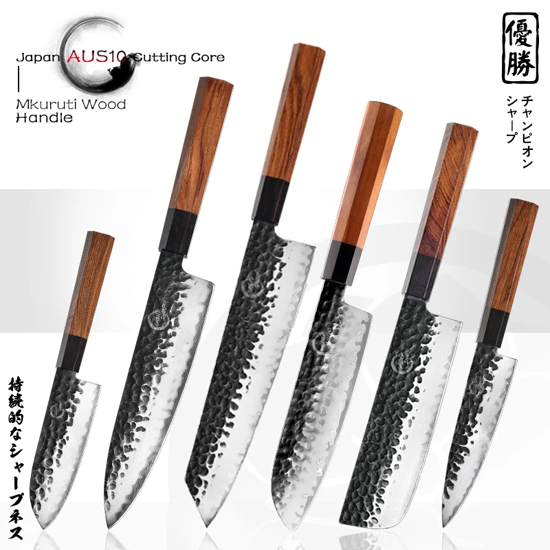 

Japanese Chef Knives Set 2 Layers AUS-10 Steel Meat Cleaver Salmon Fish Filleting Santoku Utility Knife Professional Grandsharp