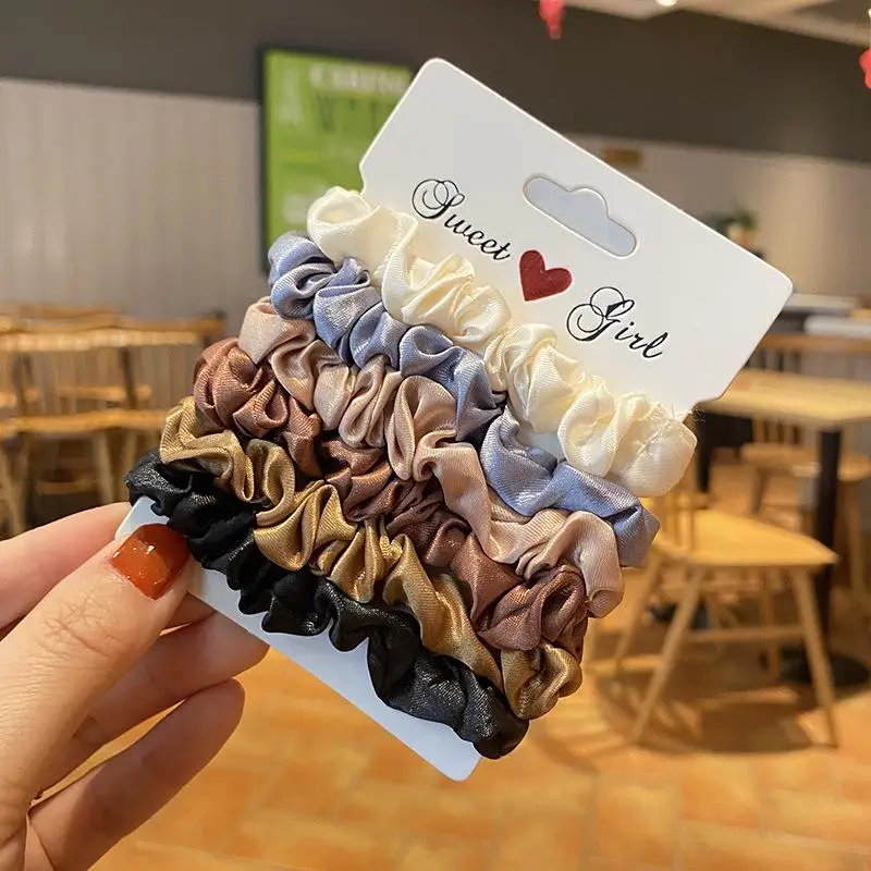 

3/6 шт. эластичные резинки для волос, элегантный держатель для хвоста, шелковые плиссированные резинки для волос, женские атласные однотонные резинки для волос, аксессуары для волос