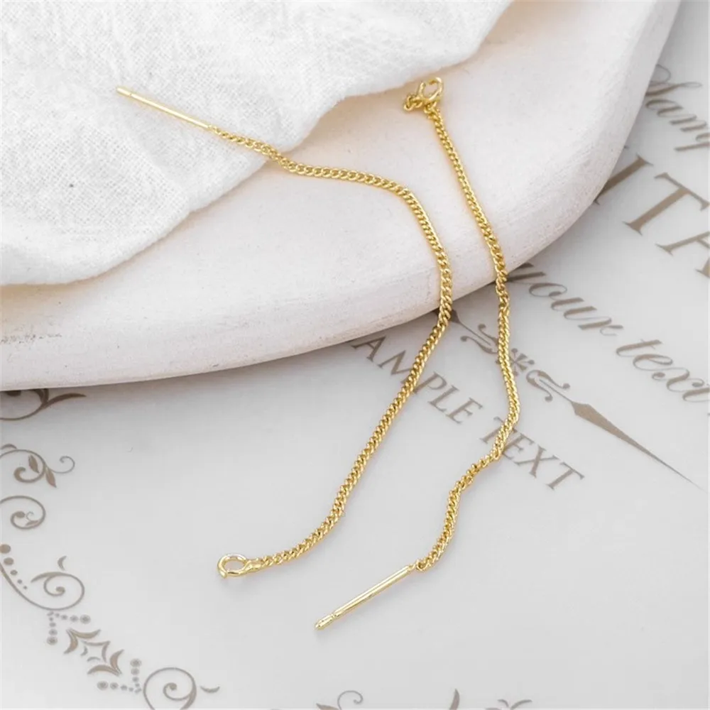 

14K Gold-wrapped Flat Chain for Earphone, Side Chain, DIY Jewelry Material, 1.1mm, Accessories