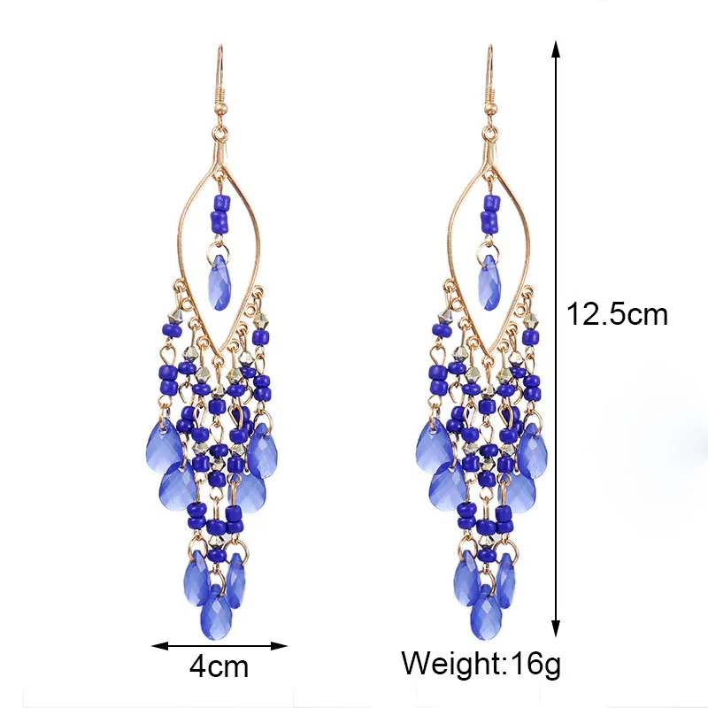 Bohemian Antik Gold Farbe Lange Wasser Tropfen Quaste Ohrringe für Frauen Vintage Bunte Geometrische Tropfen Baumeln Ohrringe Schmuck – Detail 12