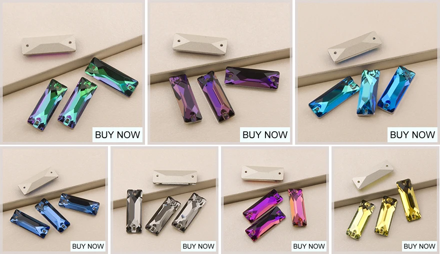 Baguette Luxus Kristall 6A Glas Strasssteine zum Nähen, Rechteckige Mischfarben, Flache Rückseite Strass zum Aufnähen auf Kleidung – Detail 1