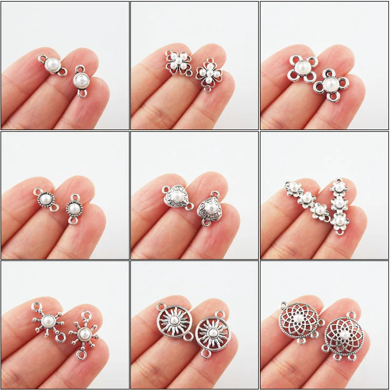 Fashion New Star Flower Round Clover Round Charms White Plastic Pendants Connectors Tibetan Silver Plated