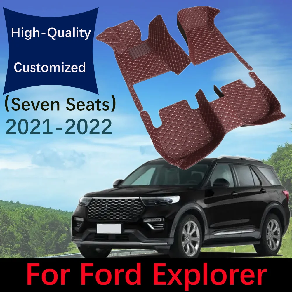 Custom Leather Car Floor Mats For Ford Explorer Seven Seats 2021 2022 Automobile Carpet Rugs Auto Foot Pads Interior Accessories