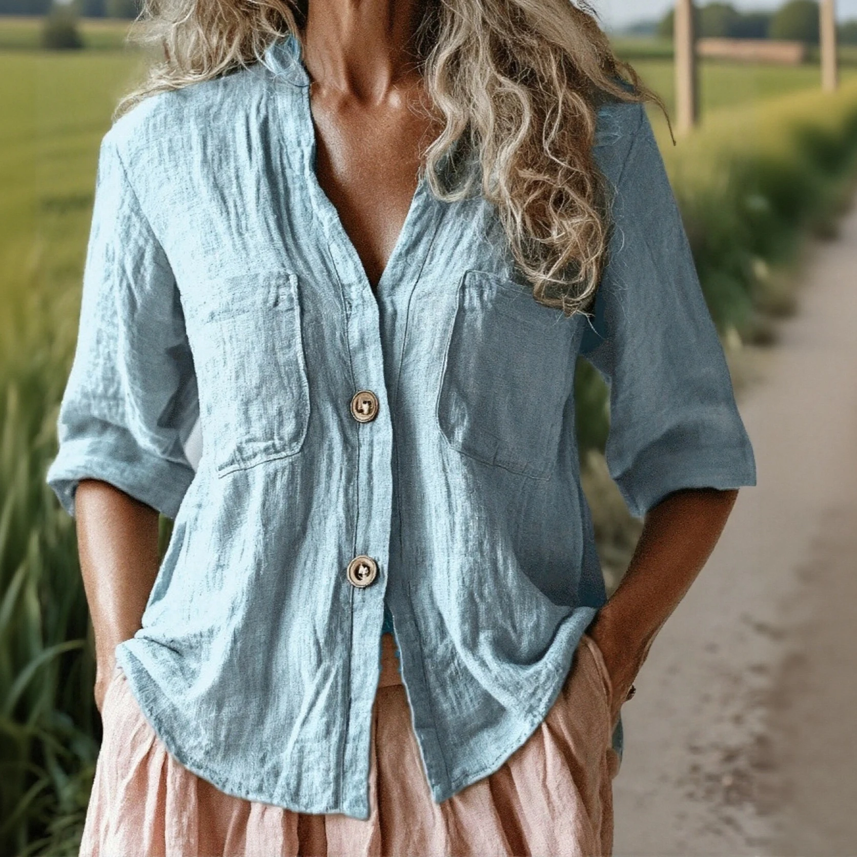 

Shirt Women Blouses V Neck Full Sleeve Shirts Tops Solid Y2k Streetwear Elegant Splice Work Top Casual Loose Summer 2025