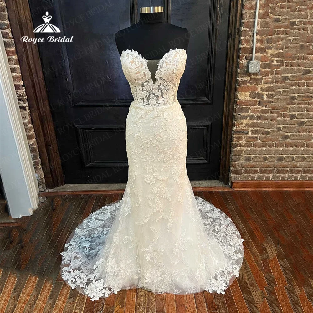 Romantic 2024 Mermaid Wedding Dress Special Lace Applique Sweetheart Sleeveless Open Back With Sweep Train Bridal Gowns