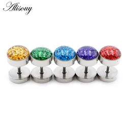 Alisouy 2pcs Glittering Sequin Stainless Steel Men Women Barbell Ear Stud Earring Tragus Helix Piercing Jewelry Fake Ear Plugs