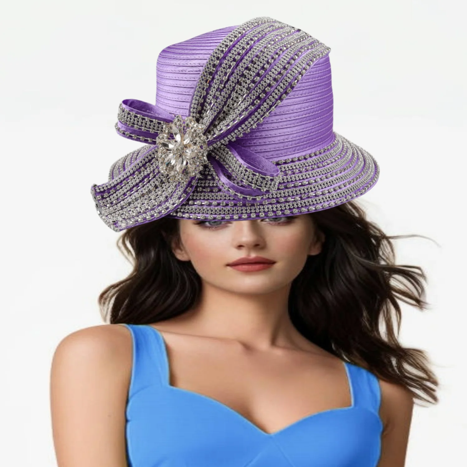 Unique Satin Cloth Church Hat Perfect Photography Rhinestone Formal Top Hat Deluxe Banquet Flower Wedding Hat Female Fascinator