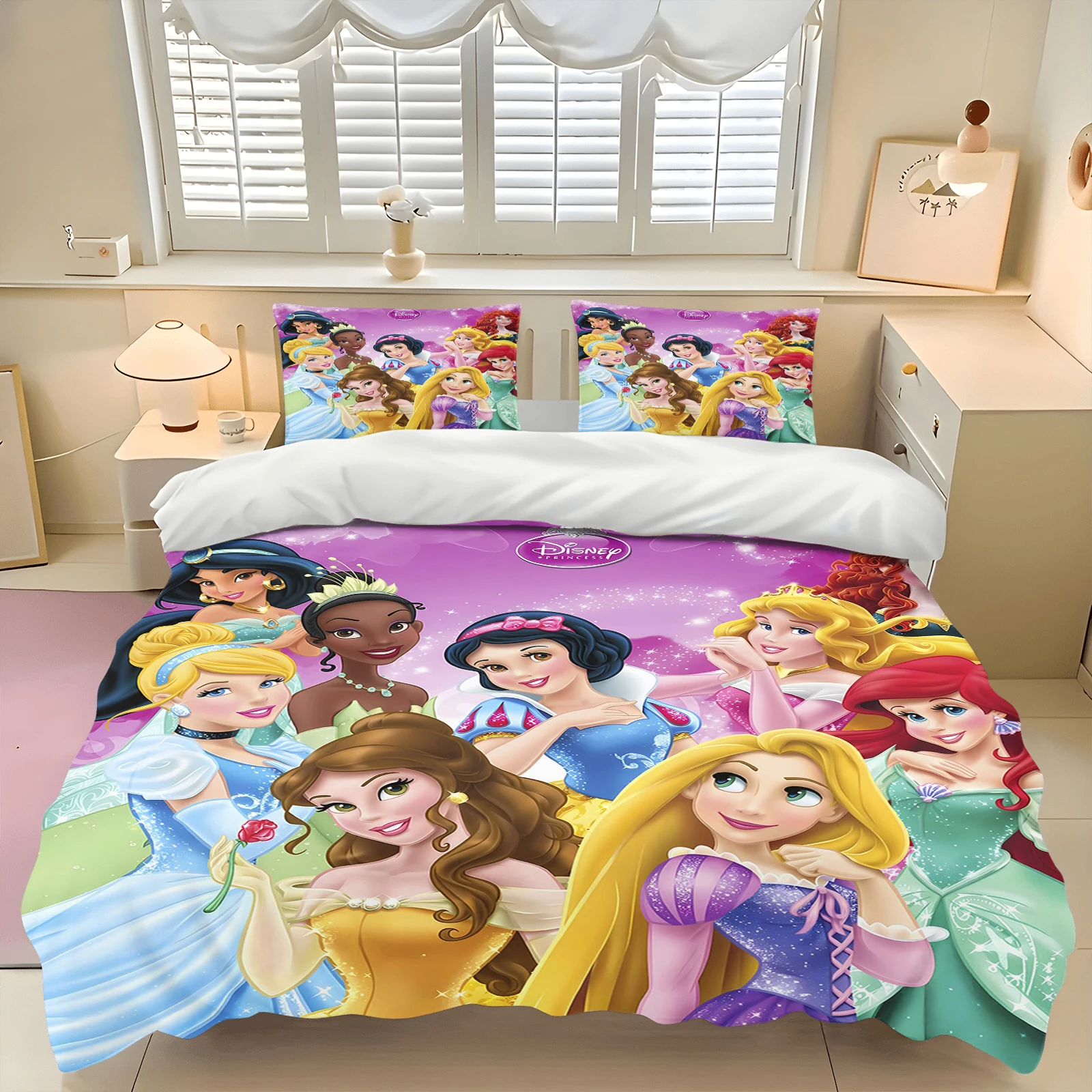 Princess Cinderella Cartoon Quilt Cover Pink Duvet Breathable 3D Cute Printed Bedroom Comforter Warmth Polyester Bedding view 5