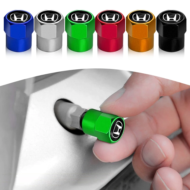 New 4Pcs Car Wheel Tire Valve Caps Air Stem Covers Accessories For Honda Civic Fit Jazz Accord Pilot Passport Stepwgn CRV BRV RS