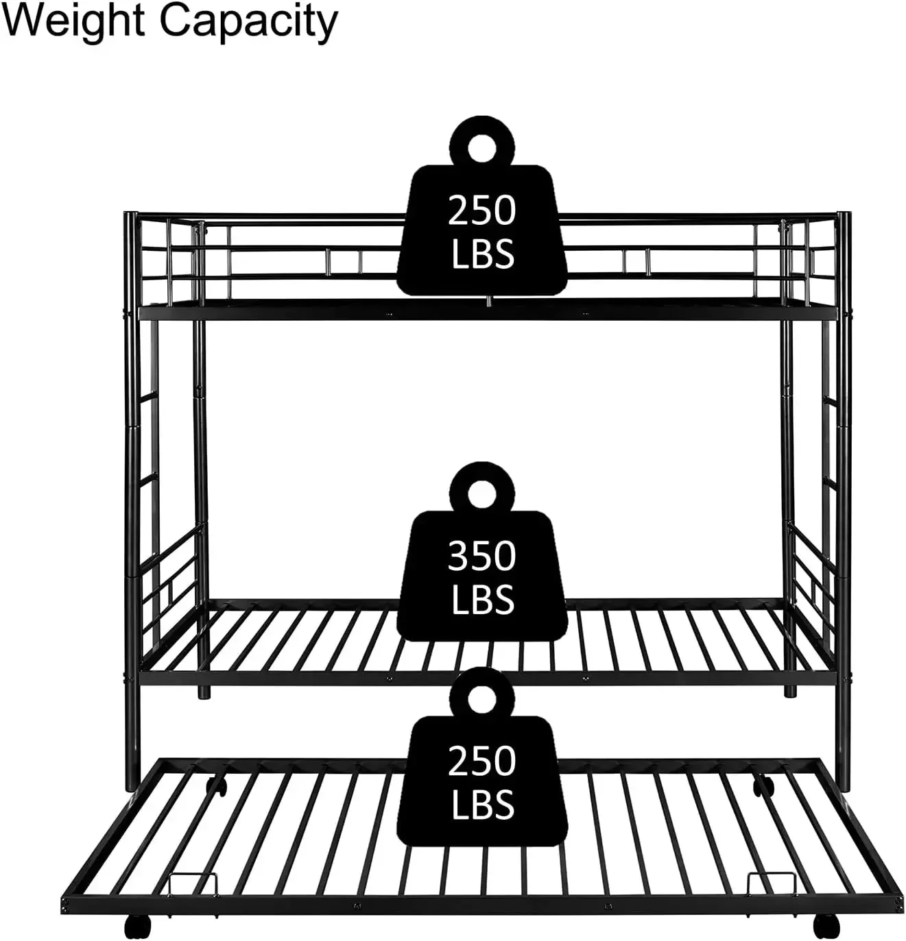 Litera doble sobre dos camas de metal con cama nido, estructura de litera resistente con 2 escaleras laterales, litera convertible con caja fuerte