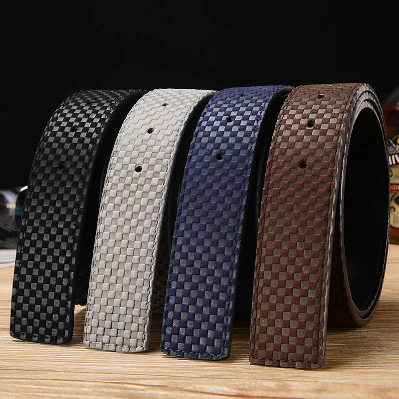 New Genuine Leather Belt with Body, Men's Headless Belt, Business Millet Plaid Belt,fashionable and Versatile Pants Belt