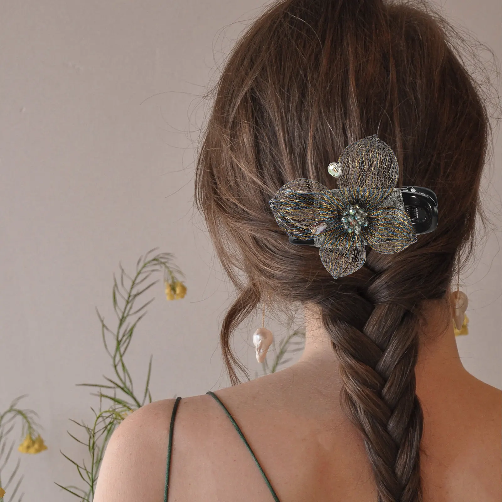 Silk Yarn Flower French Hair Clip Duck Billed Claw Barrette for Women Teens Styling Sectioning Prom Wedding Daily Hair Jewelry