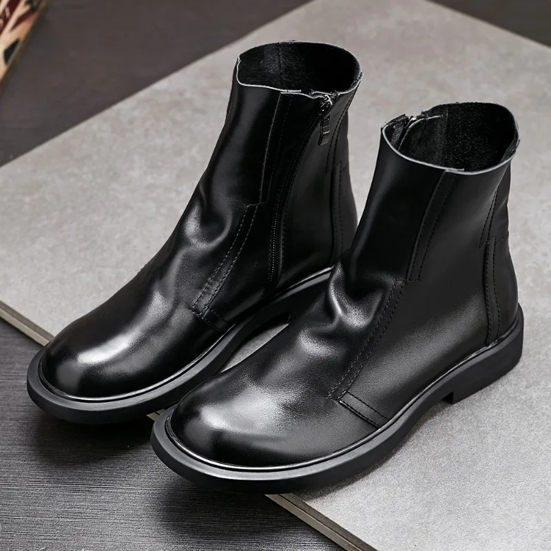 

Retro Mens Genuine Leather Boots Luxury Handmade Quality Fashion Round Toe Winter Warm Casual Ankle Business Wedding Shoes Man