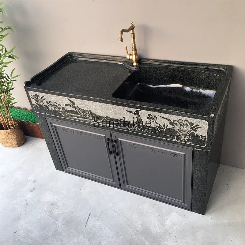 Outdoor integrated sink with washboard balcony marble laundry pool  FT