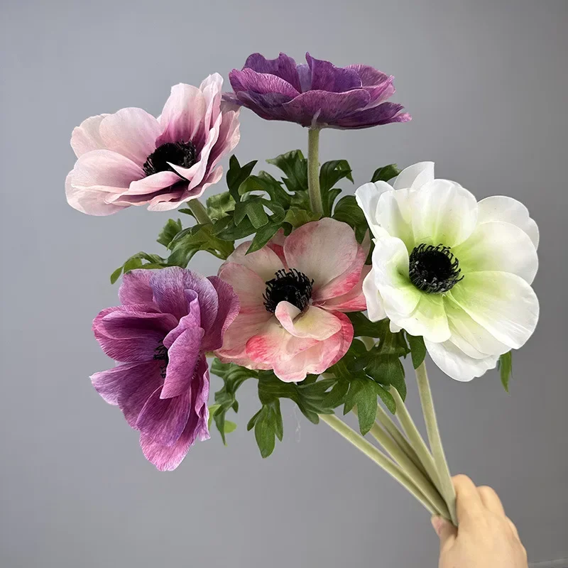 Artificial Poppy Branch 3D Printing Real Touch Fake Flowers Garden Decor Simulation Flower Pink Anemone Balcony Decoration